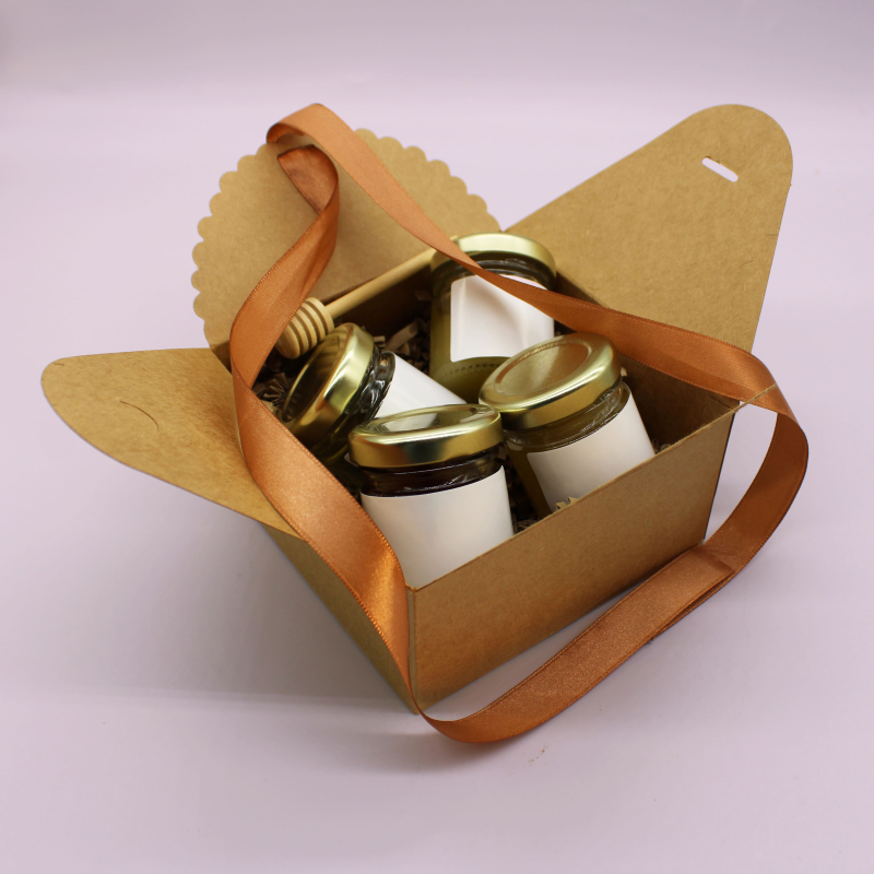 Coffret dégustation – 4 pots de miel français & cuillère en bois