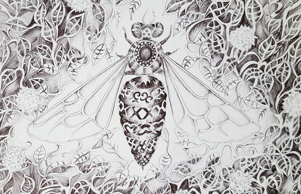 illustration reine des abeilles encre noire - pillustrait