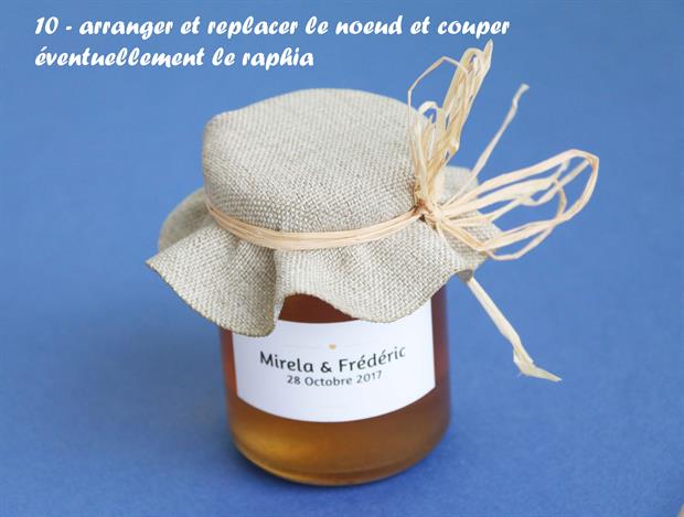 comment mettre le couvercle en tissu de votre cadeau d'invité mon petit pot de miel